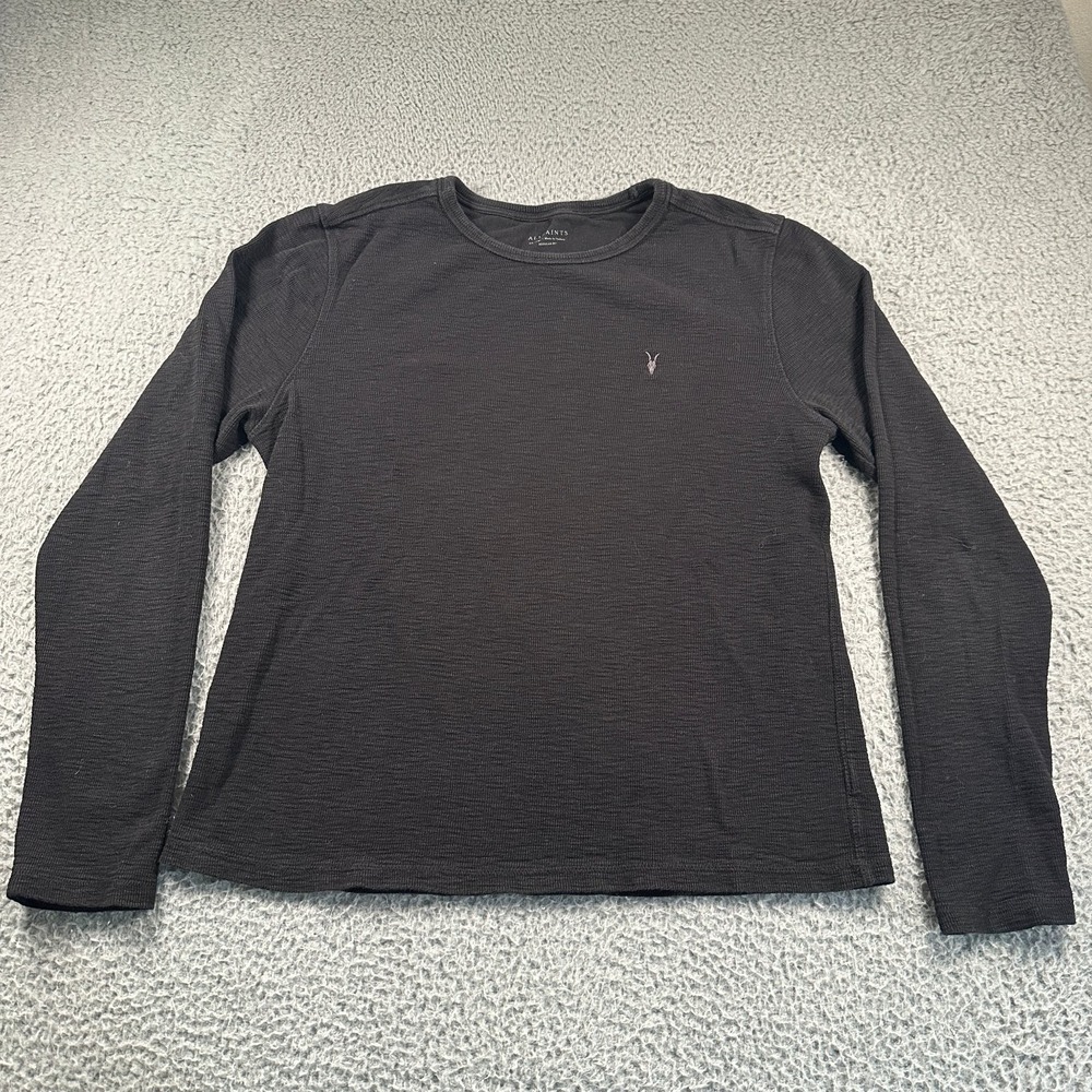 All Saints Men's Aven Sweater Black XXL(Fits XL) Regular Fit Waffle Knit